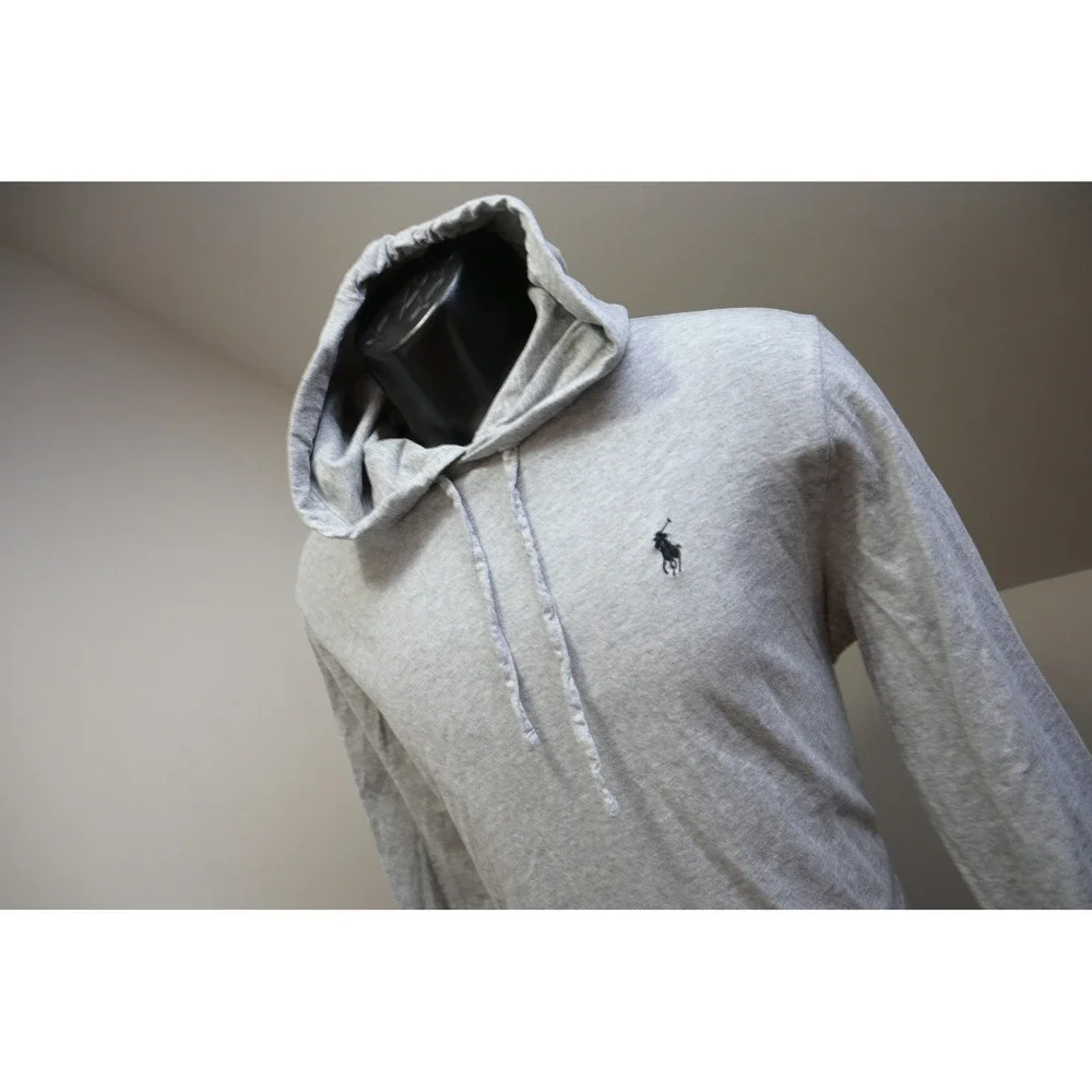 Polo Ralph Lauren Hooded T-Shirt Mens Medium Grey Long Sleeve Pony Excellent